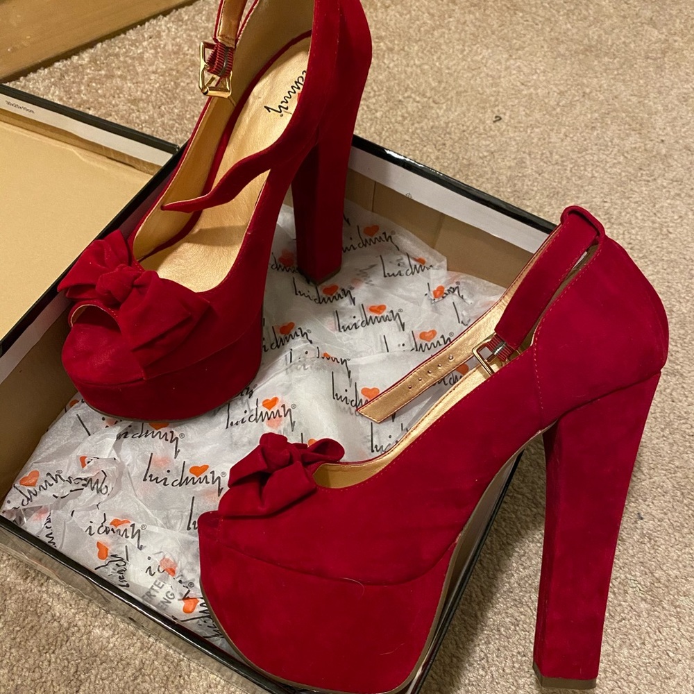 Luichiny Red Platform Block Heels
